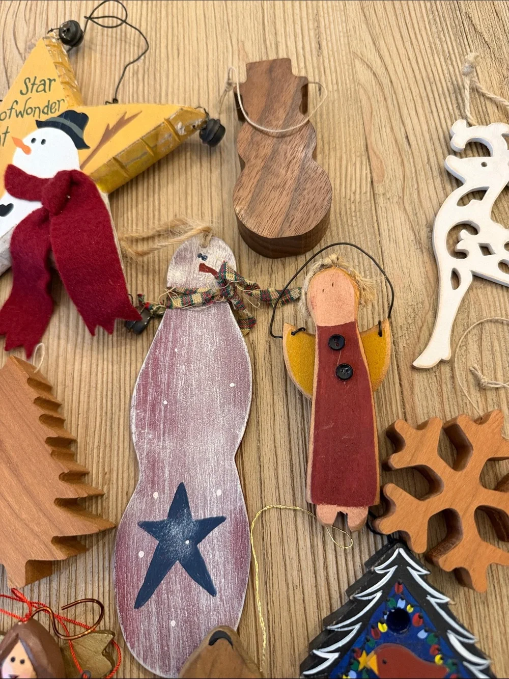 Vintage Wood Christmas Ornament Bundle Lot of 15
